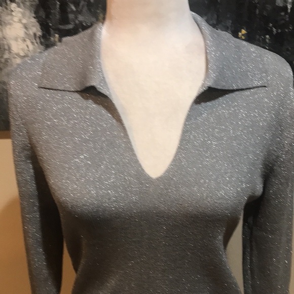NWT Calvin Klein Lightweight Pullover V-Neck Collared Sweater Grey Shimmer-L - Picture 3 of 9